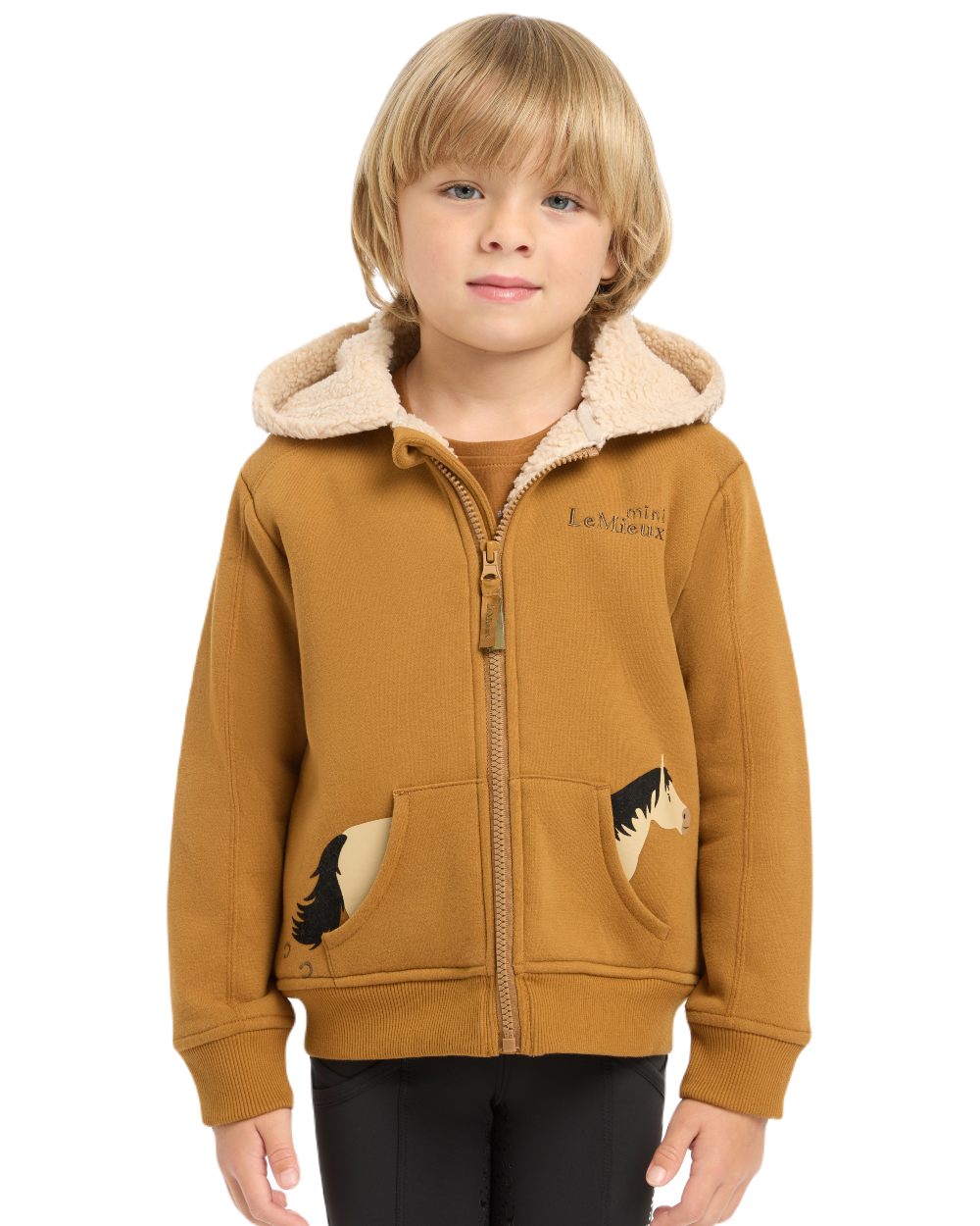 Ginger Coloured LeMieux Mini Charlie Lined Hoodie On A White Background 