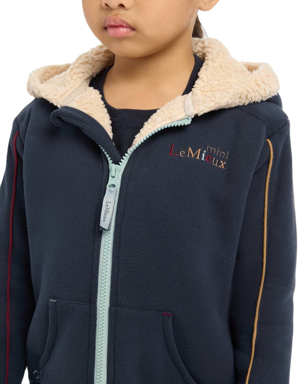 Navy Coloured LeMieux Mini Charlie Lined Hoodie On A White Background 