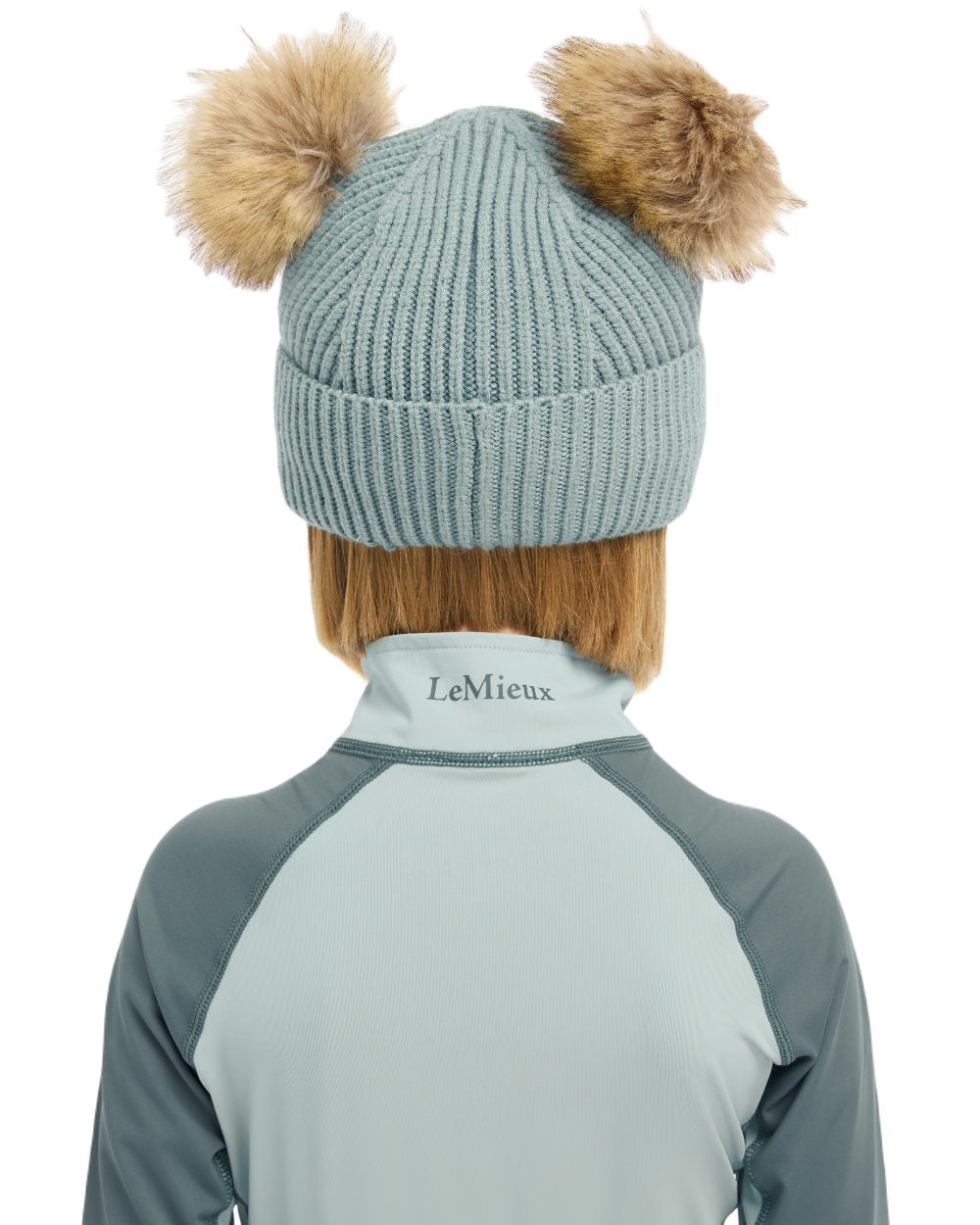 Glacier Coloured LeMieux Mini Clara Beanie On A White Background 