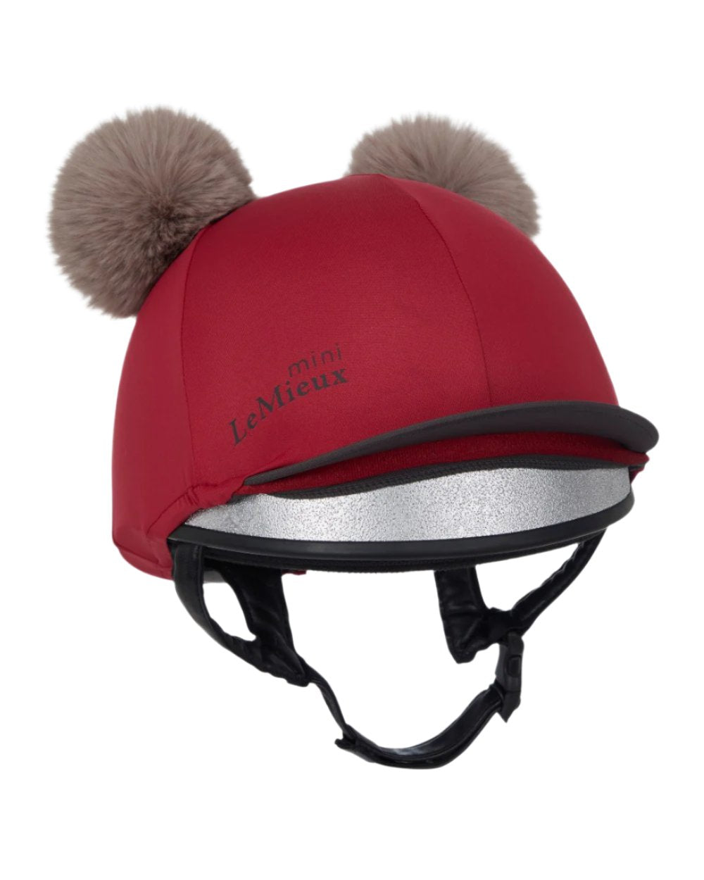 Ember Coloured LeMieux Mini Double Pom Hat Silk On A White Background 