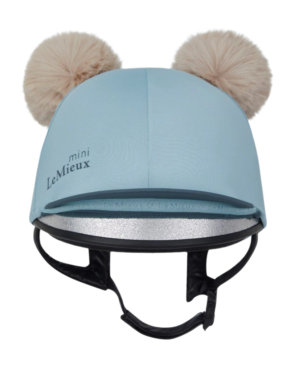 Glacier Coloured LeMieux Mini Double Pom Hat Silk On A White Background 