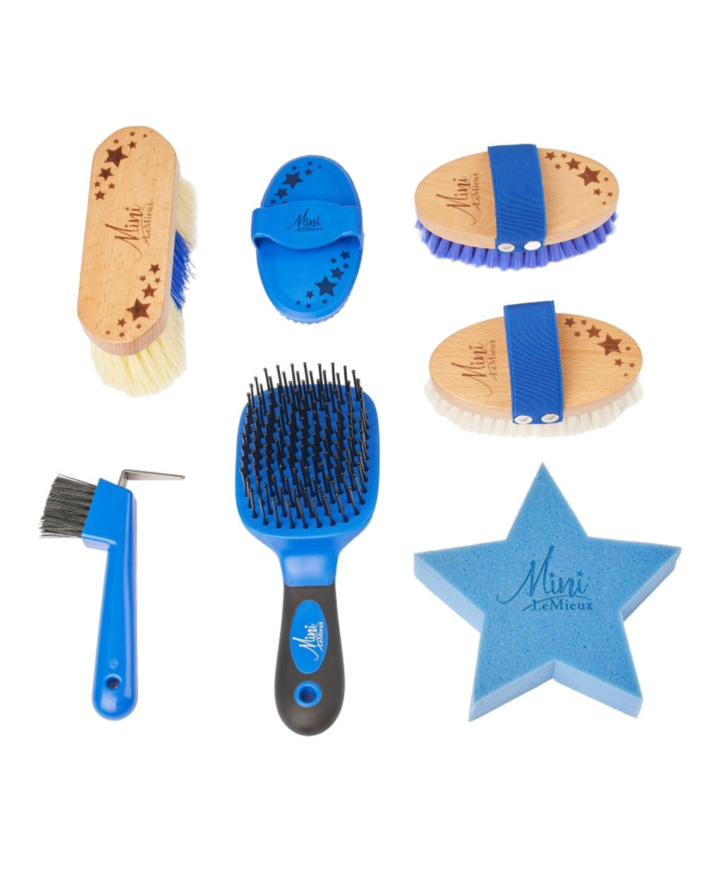 Benetton Blue coloured LeMieux Mini Grooming Set on white background 