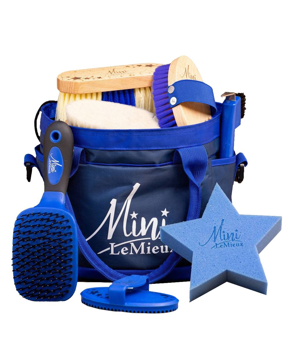 Benetton Blue coloured LeMieux Mini Grooming Set on white background 