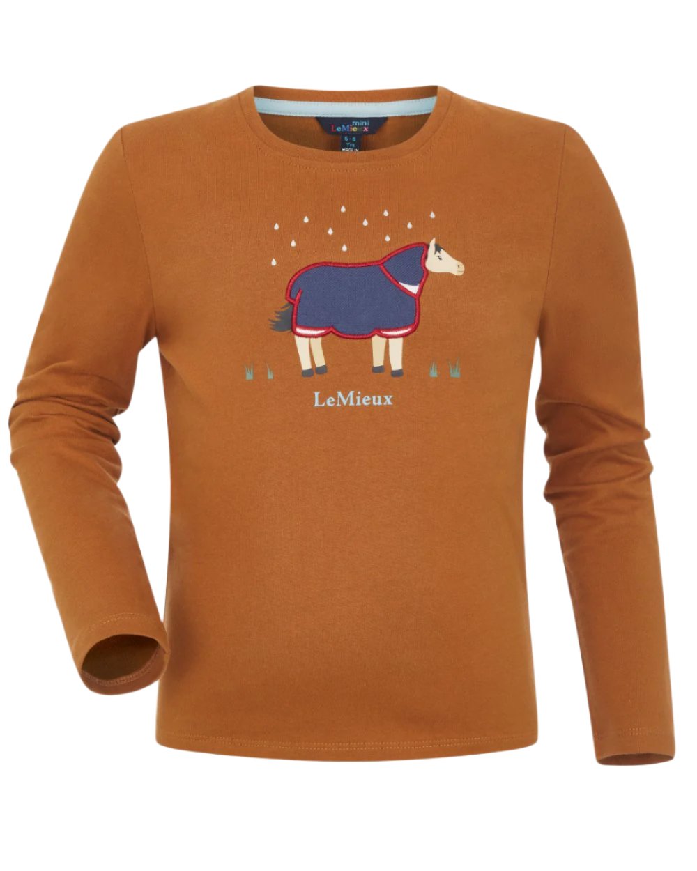 Ginger Coloured LeMieux Mini Jessie Long Sleeve Top On A White Background 