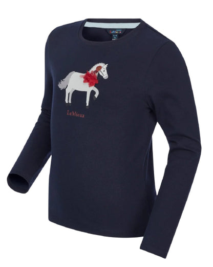 Navy Coloured LeMieux Mini Jessie Long Sleeve Top On A White Background 