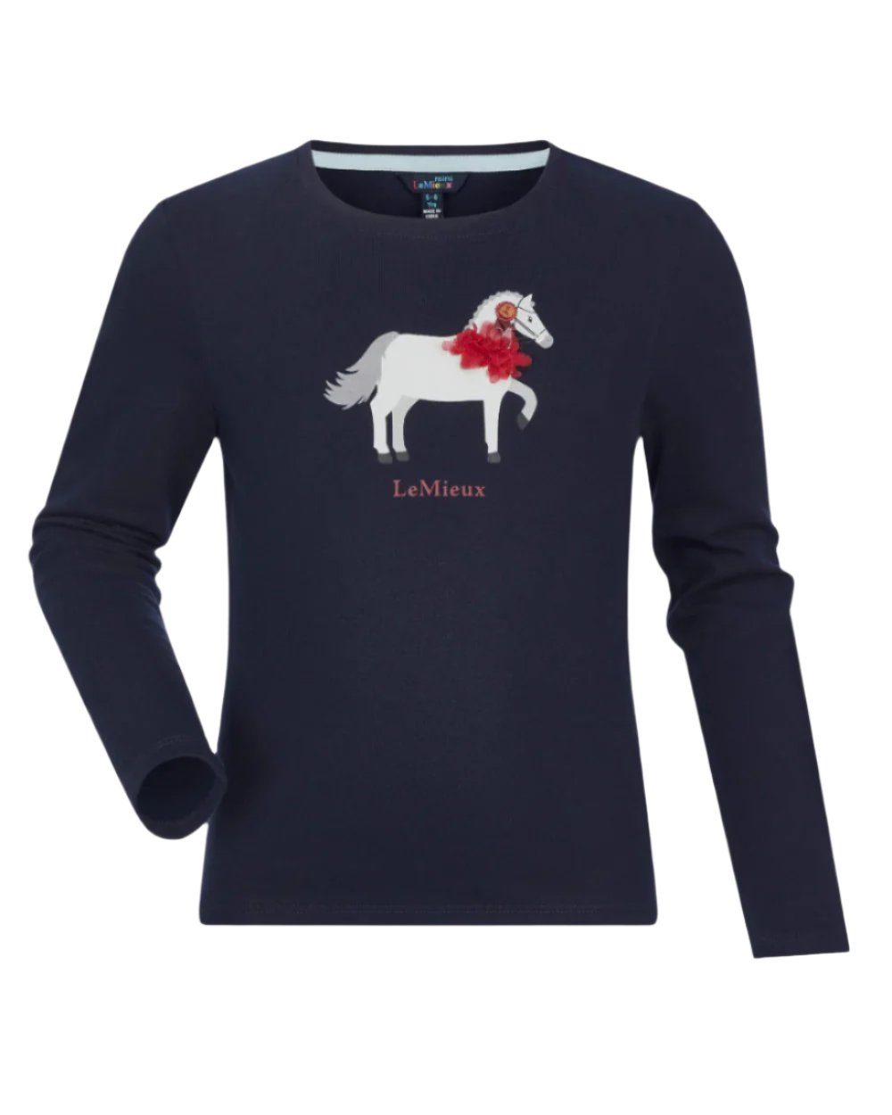 Navy Coloured LeMieux Mini Jessie Long Sleeve Top On A White Background 