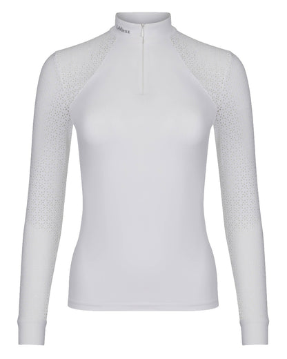 White coloured LeMieux Olivia Long Sleeve Show Shirts on white background 