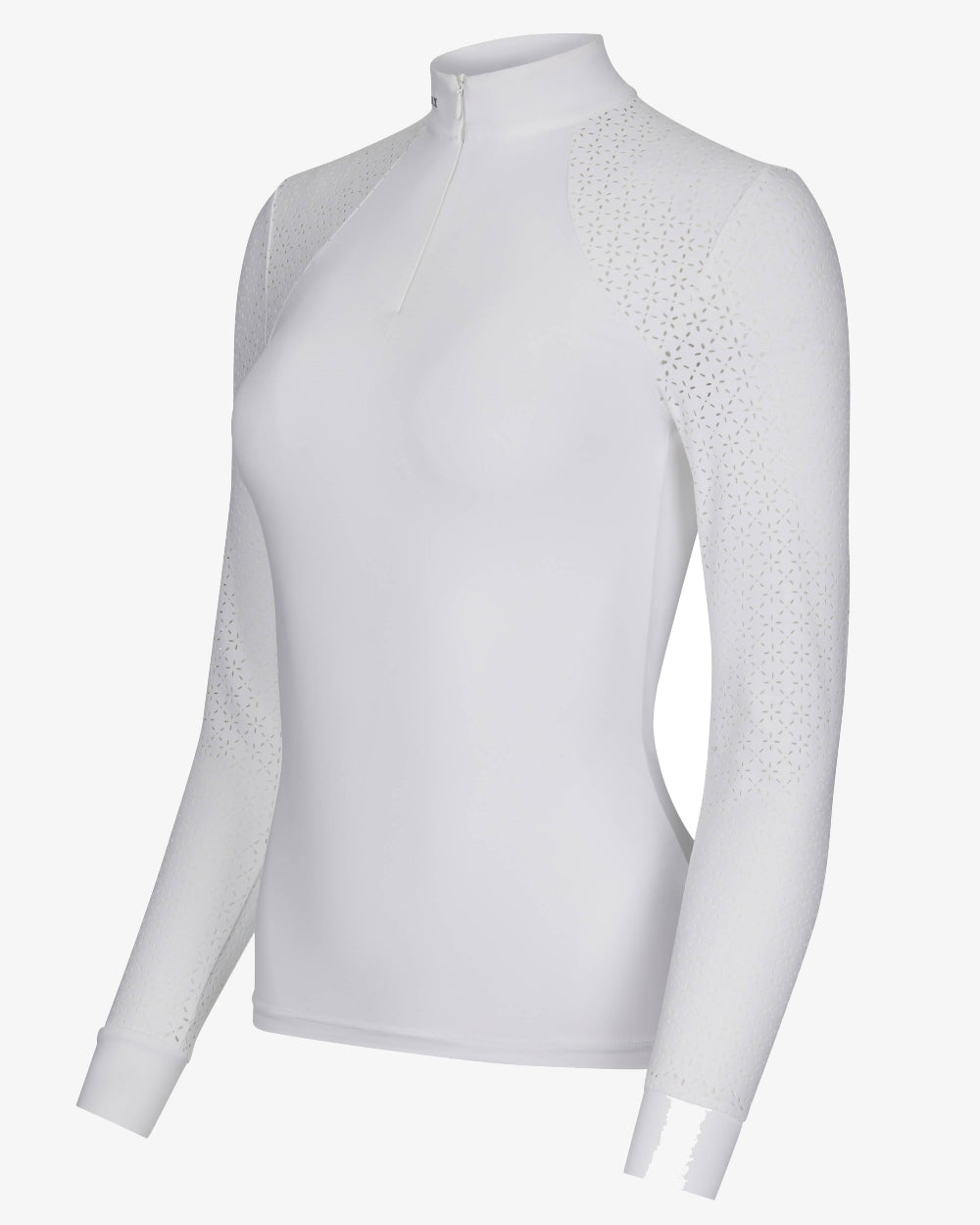 White coloured LeMieux Olivia Long Sleeve Show Shirts on white background 