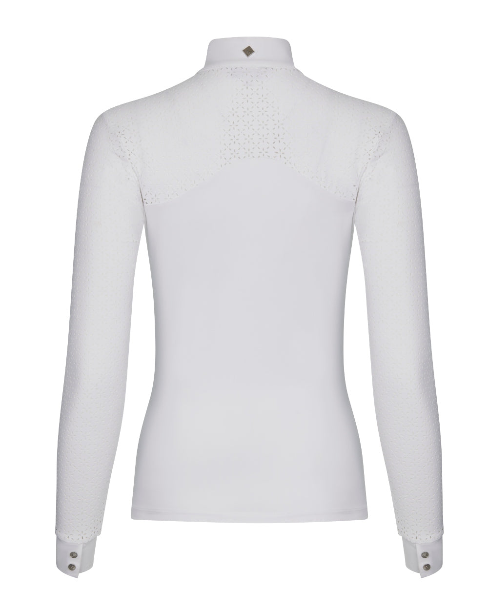 White coloured LeMieux Olivia Long Sleeve Show Shirts on white background 