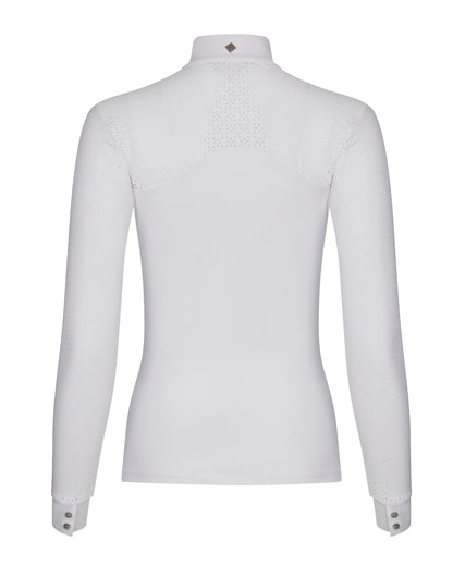 White coloured LeMieux Olivia Long Sleeve Show Shirts on white background 