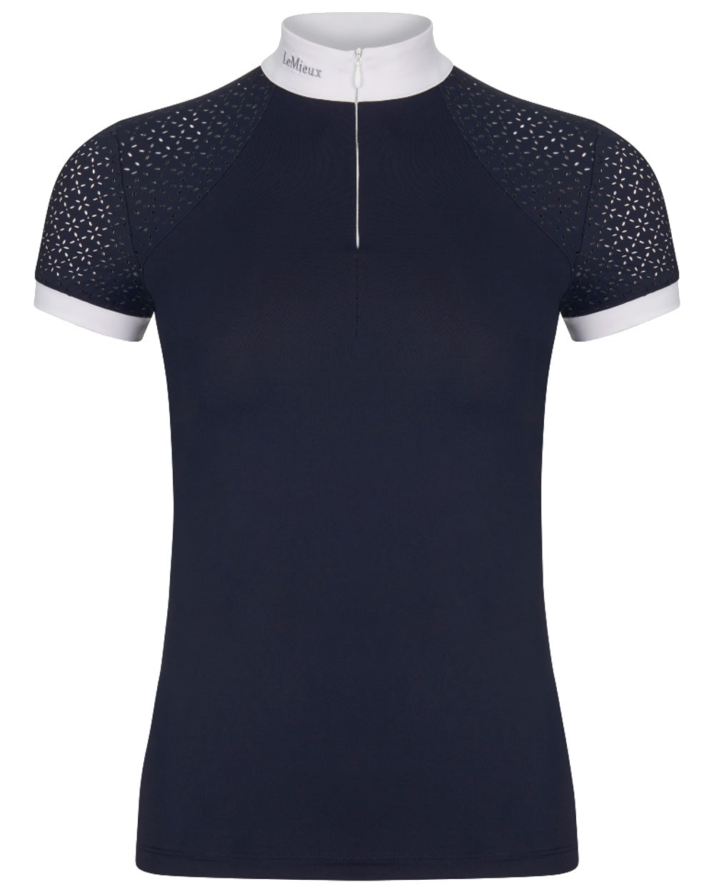 Navy coloured LeMieux Olivia Short Sleeve Show Shirts on white background 