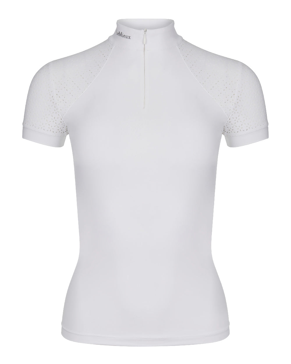 White coloured LeMieux Olivia Short Sleeve Show Shirts on white background 