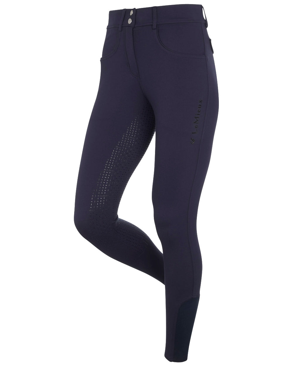 Navy coloured LeMieux Paris Breeches on white background 