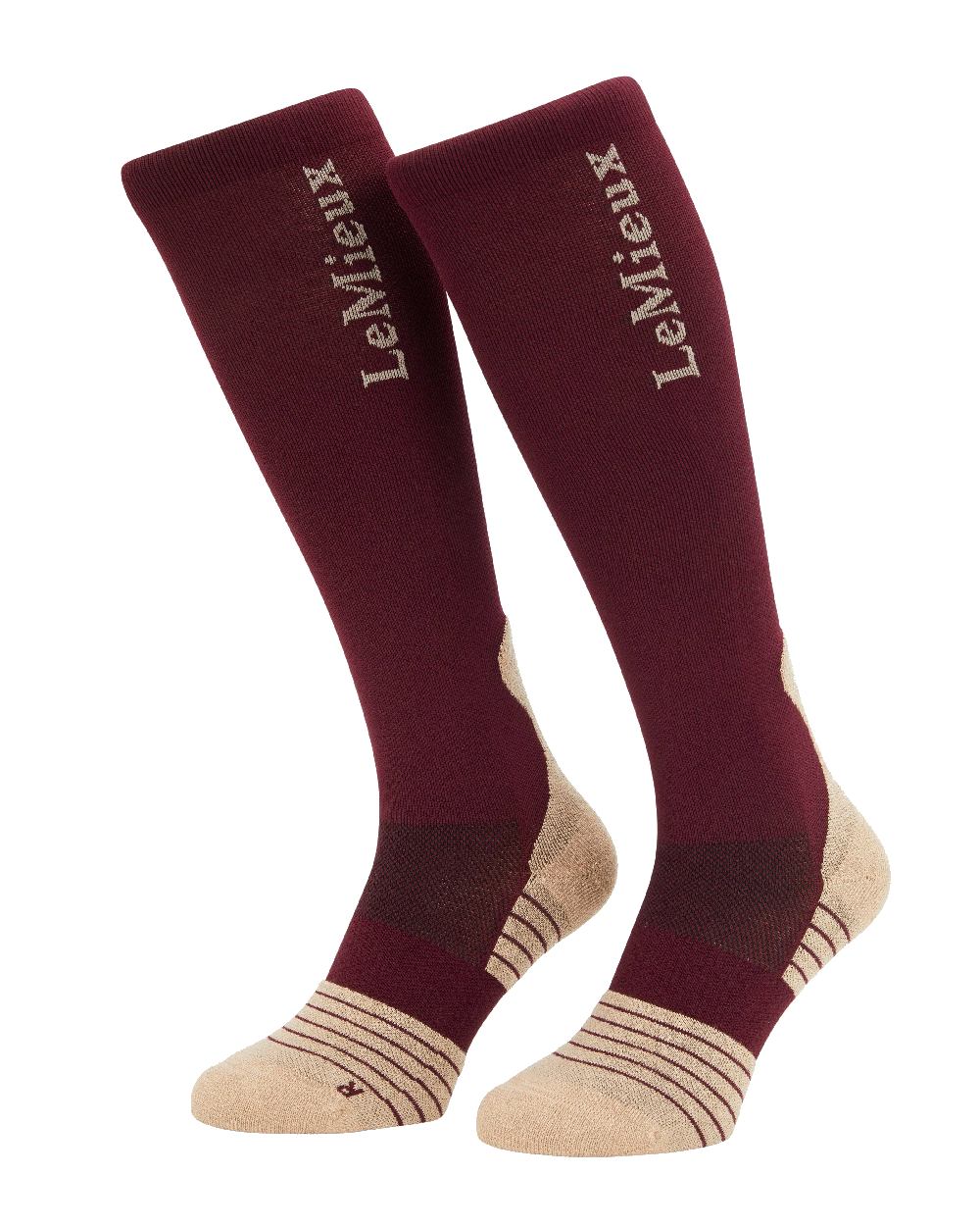 Burgundy coloured LeMieux Performance Socks on white background 