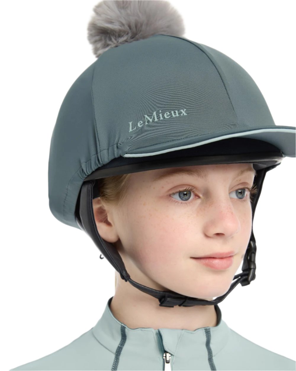 Petrol Coloured LeMieux Pippa Hat Silk On A White Background 