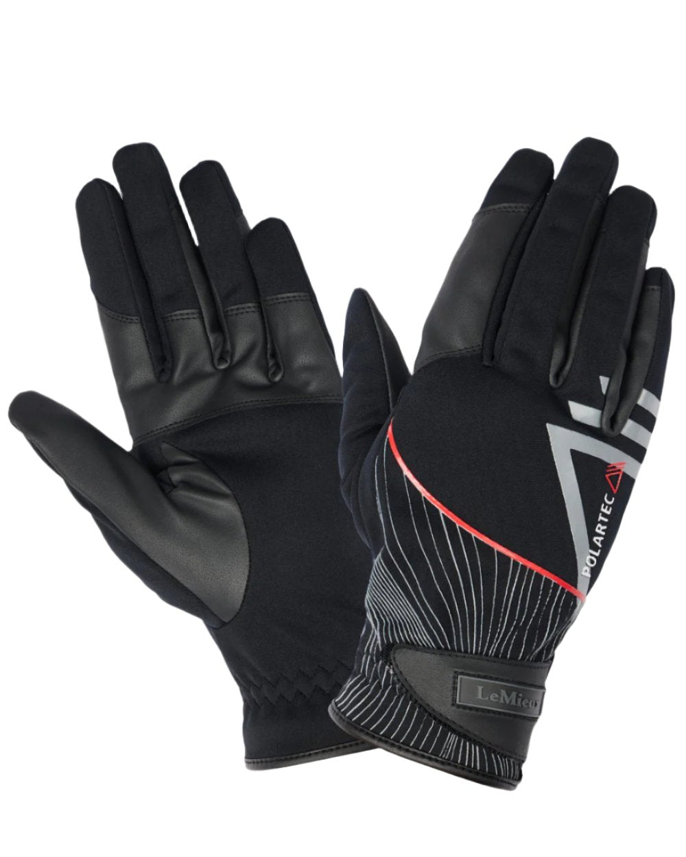 Black Coloured LeMieux Polartec Pro Water Resistant Gloves On A White Background