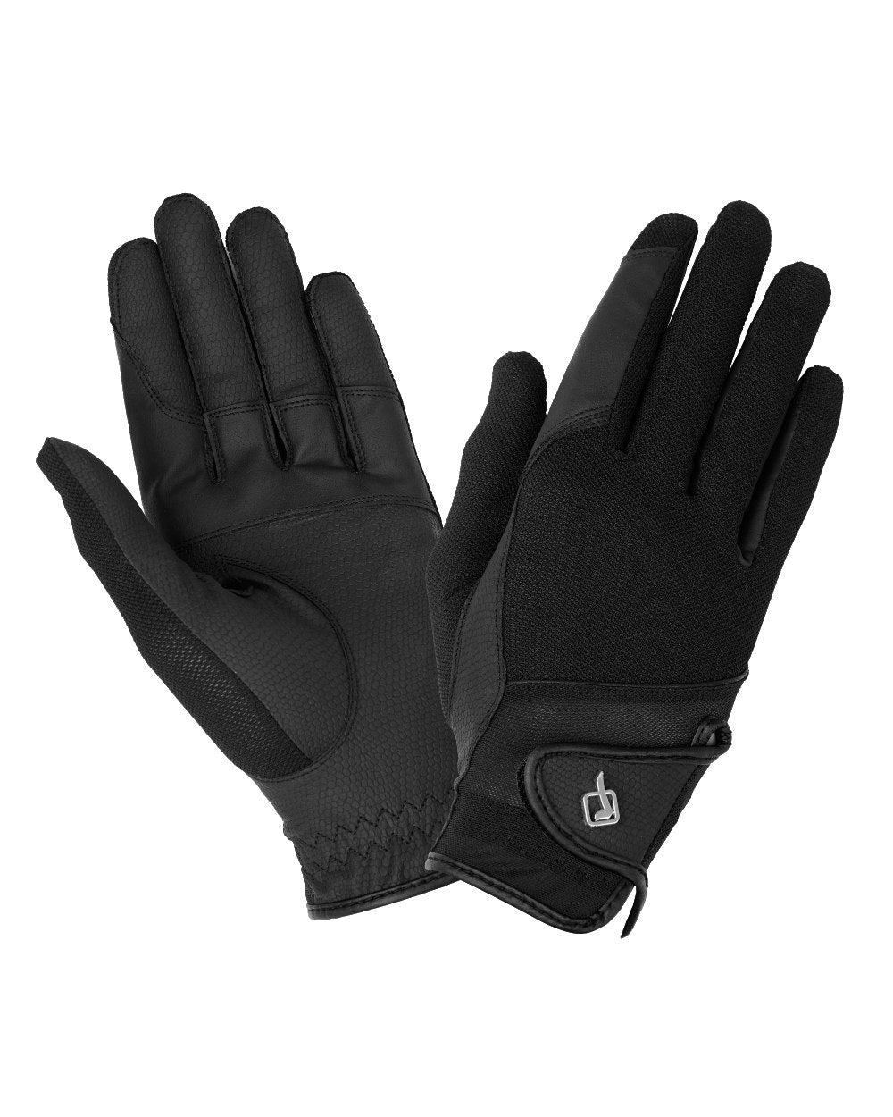 Black coloured LeMieux Pro Mesh Gloves on white background 