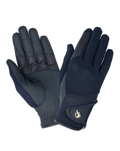 Navy coloured LeMieux Pro Mesh Gloves on white background 