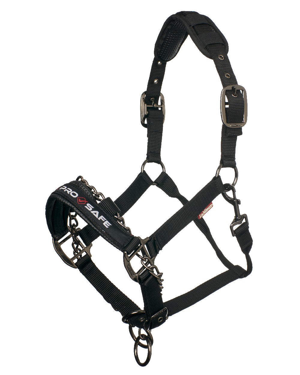 Black coloured LeMieux ProSafe Headcollar on white background 