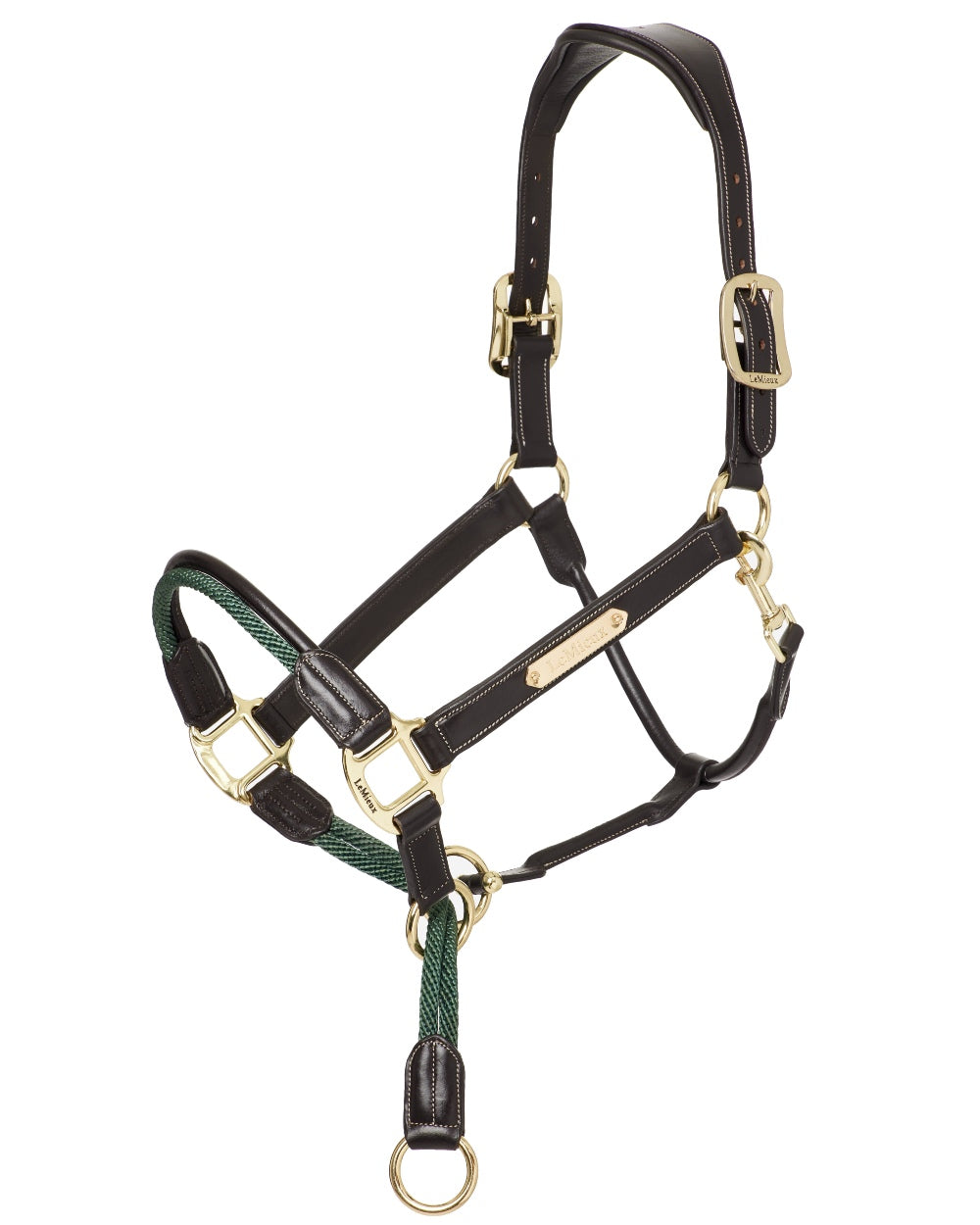 Brown coloured LeMieux Rope Control Headcollar on white background 