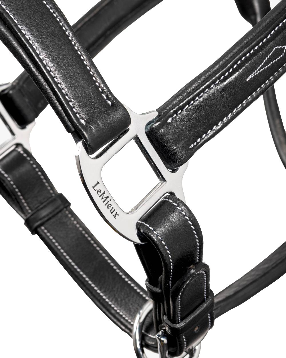 Black coloured LeMieux Stitched Leather Headcollar on white background 