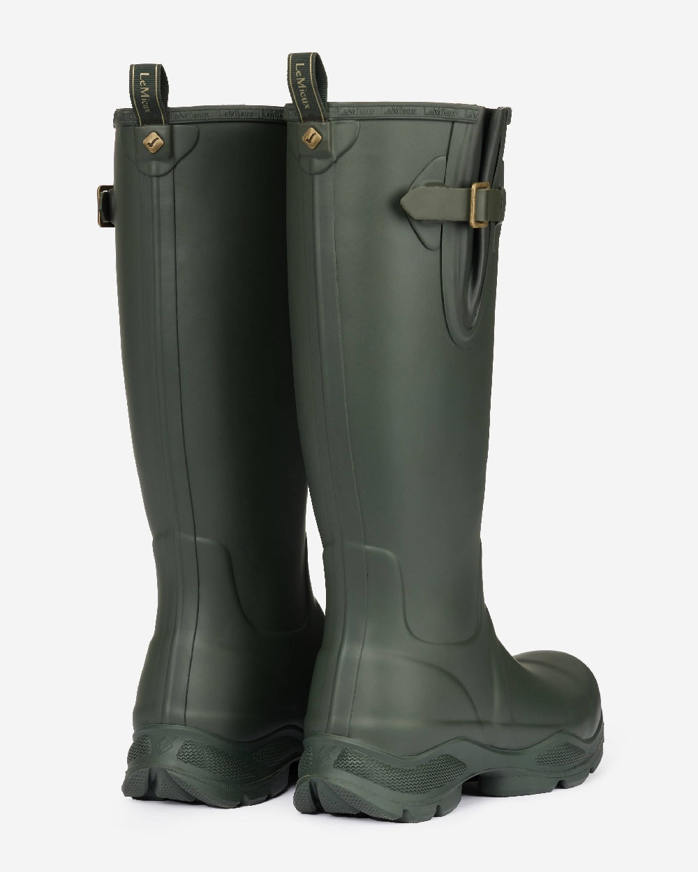 Oak coloured LeMieux Stride Wellington Boots on grey background 