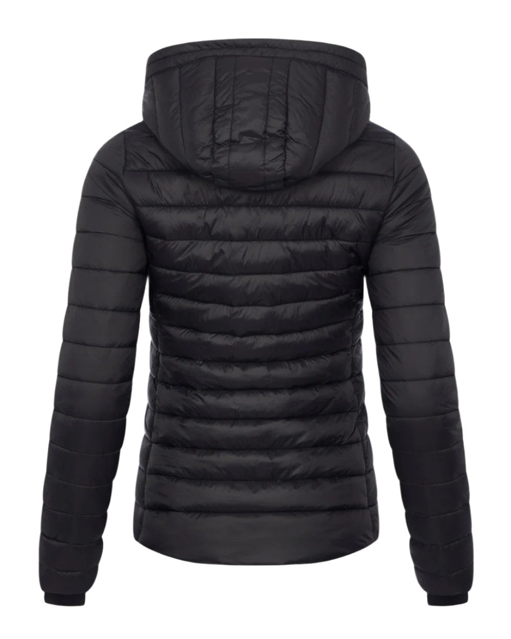 Black Coloured LeMieux Tilly Hooded Puffer Jacket On A White Background 