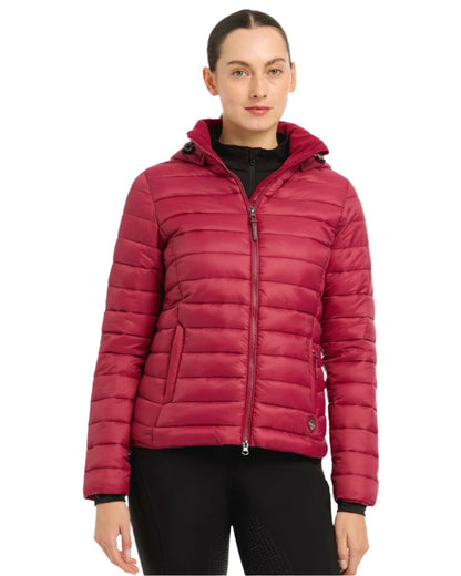 Ember Coloured LeMieux Tilly Hooded Puffer Jacket On A White Background 