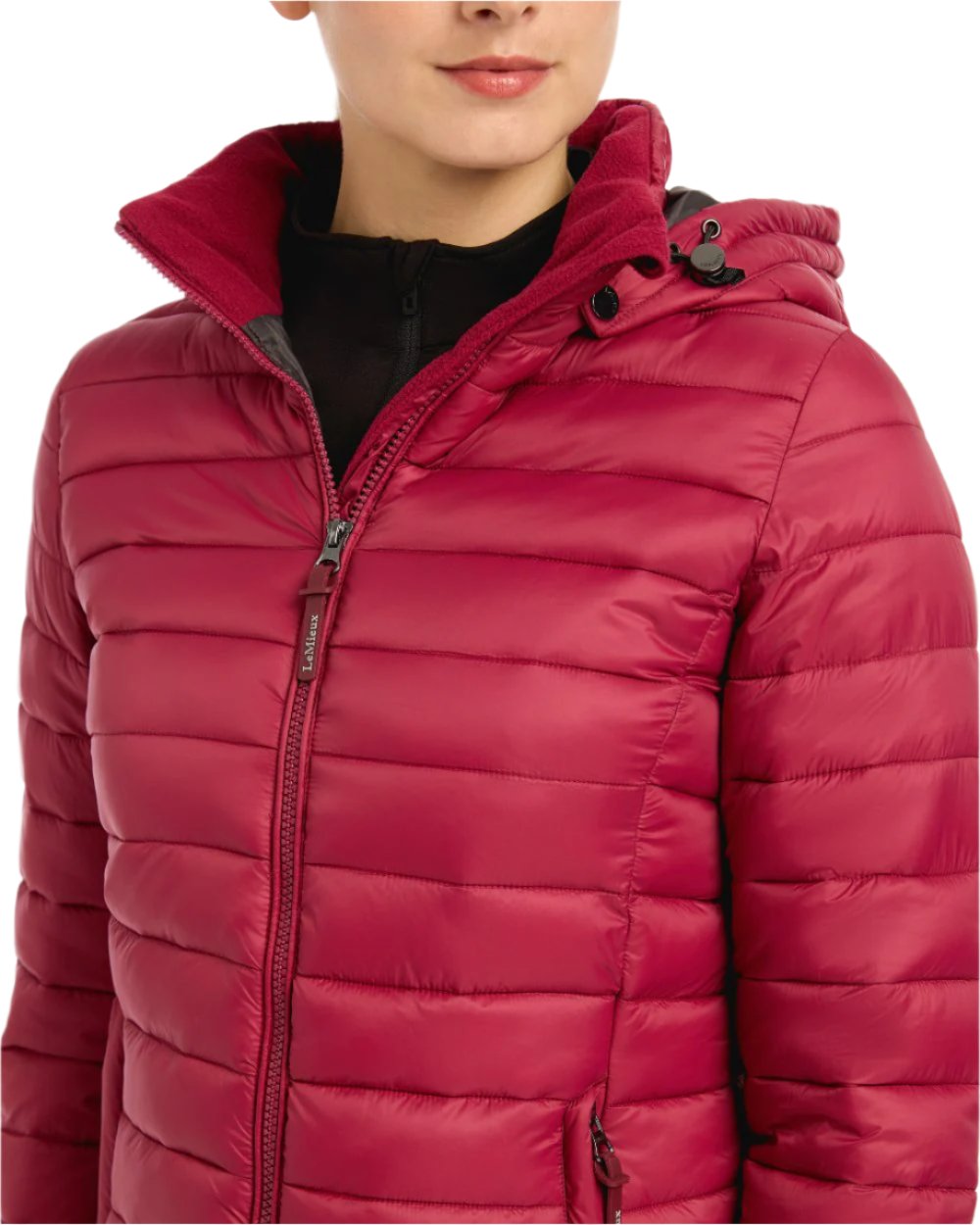 Ember Coloured LeMieux Tilly Hooded Puffer Jacket On A White Background 