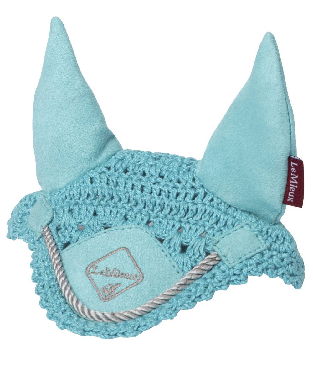 Azure coloured LeMieux Toy Pony Fly Hood on white background 