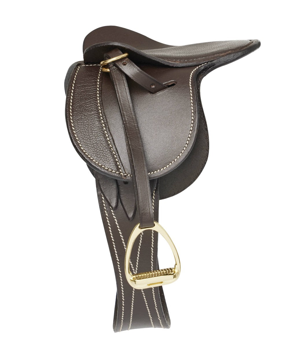 Brown coloured LeMieux Toy Pony Saddle on white background 