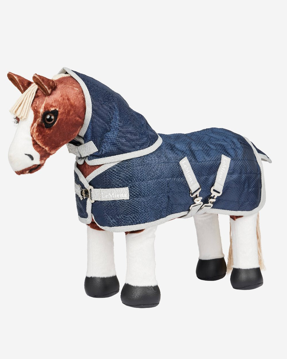 Navy coloured LeMieux Toy Pony Stable-Tek Rug on grey background 