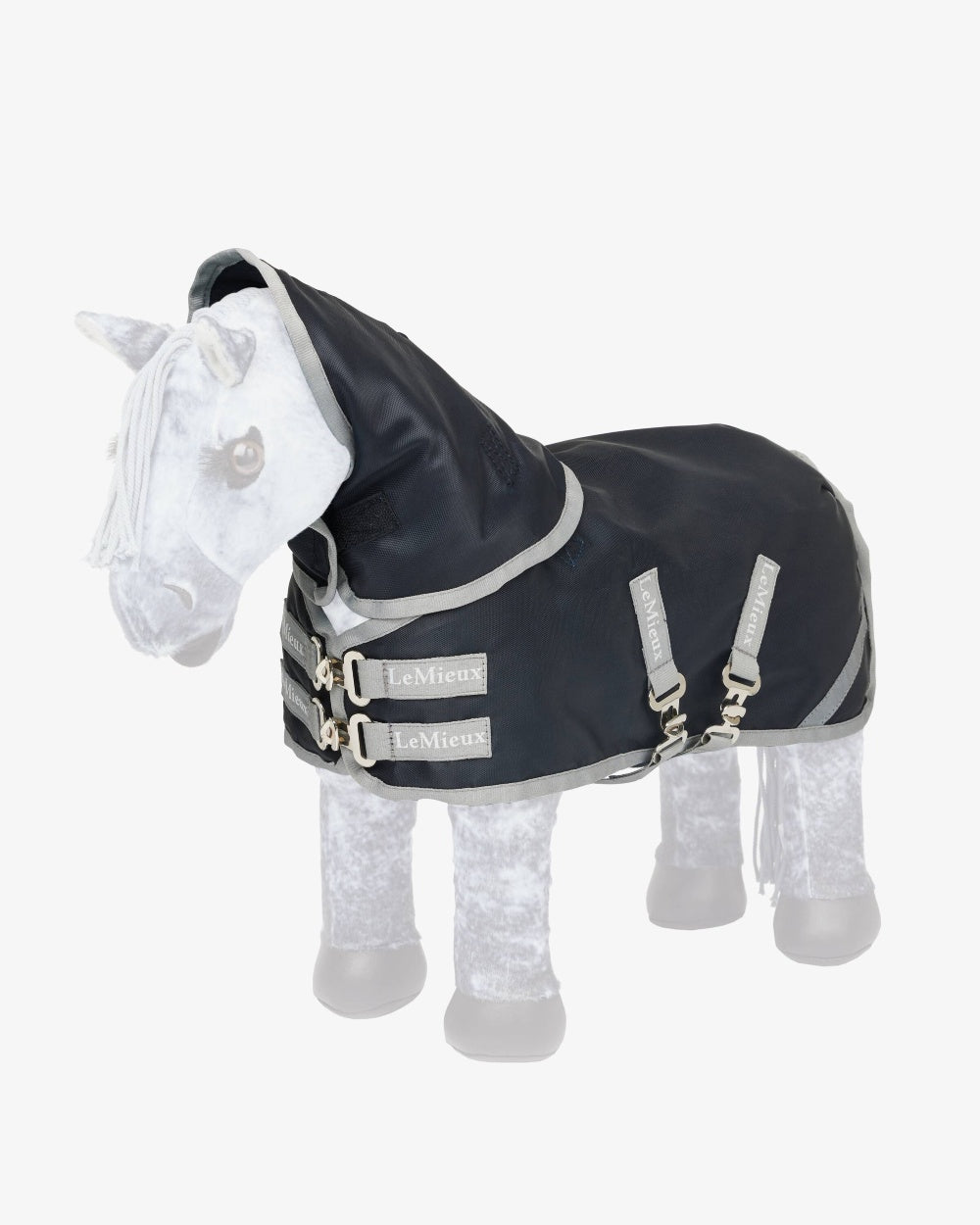 Navy coloured LeMieux Toy Pony Storm-Tek Rug on grey background 