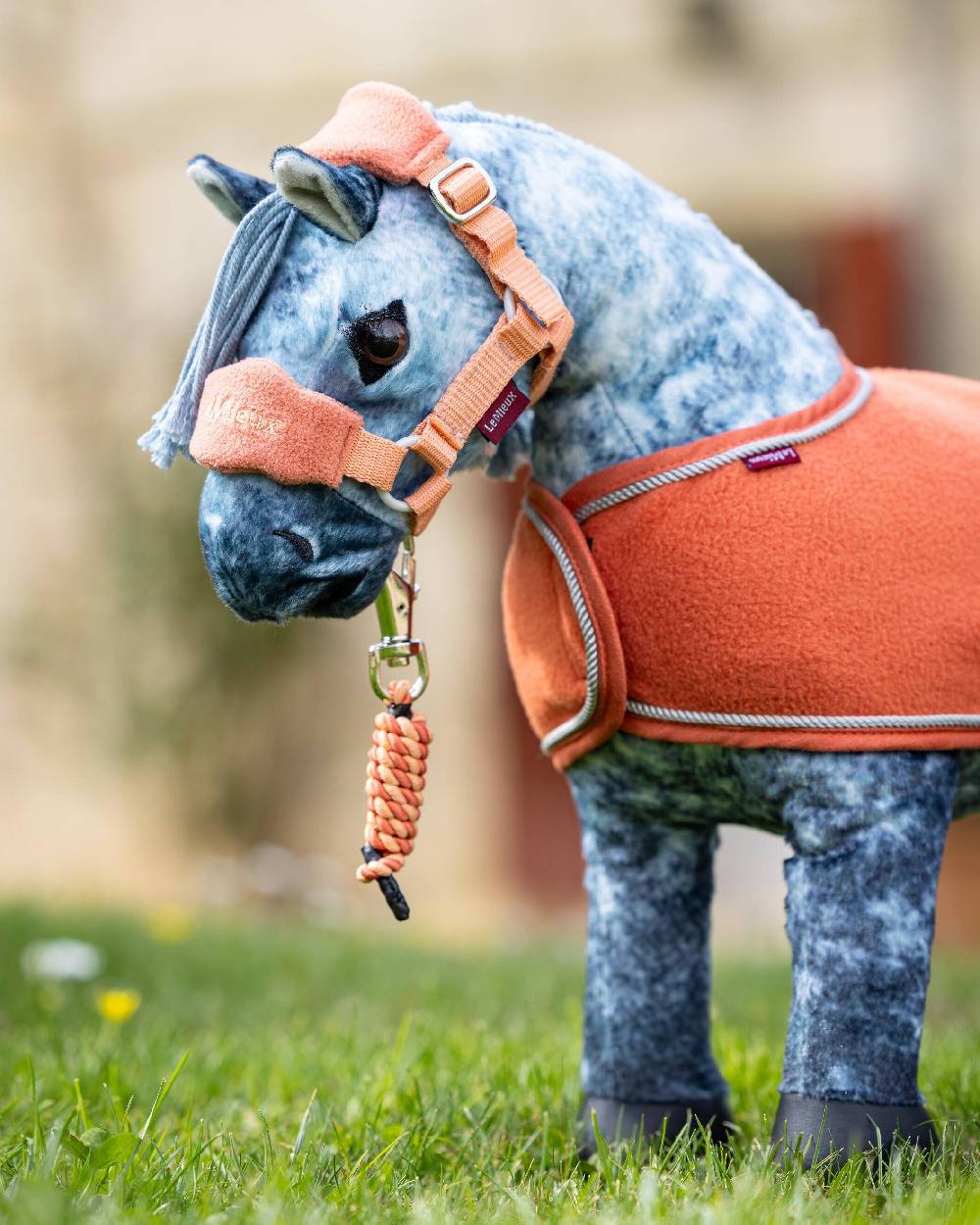 Apricot coloured LeMieux Toy Pony Vogue Headcollar on blurry background 