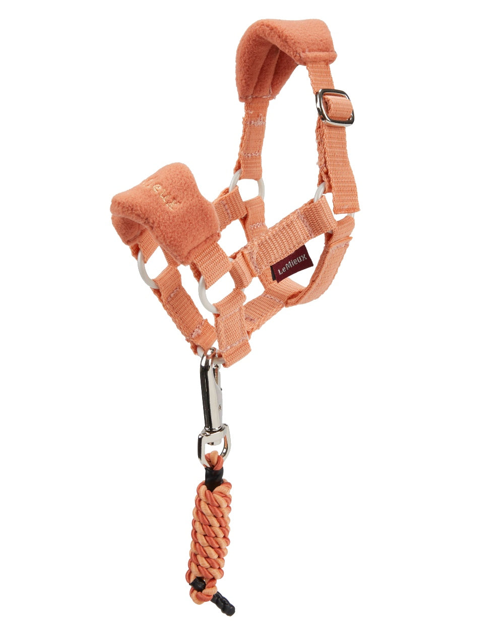 Apricot coloured LeMieux Toy Pony Vogue Headcollar on white background 