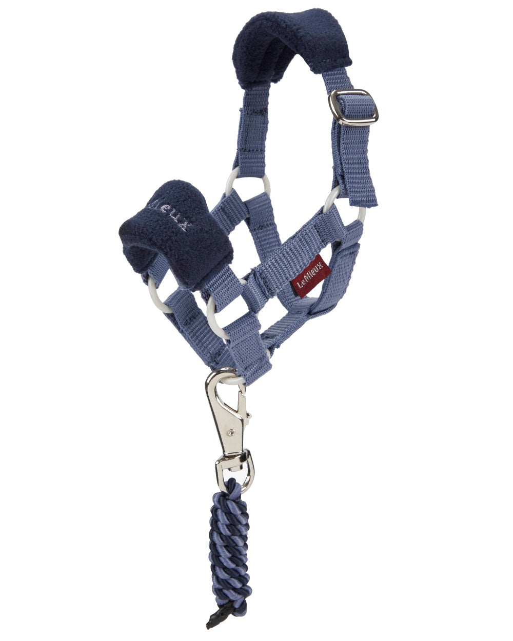 Jay Blue coloured LeMieux Toy Pony Vogue Headcollar on white background 