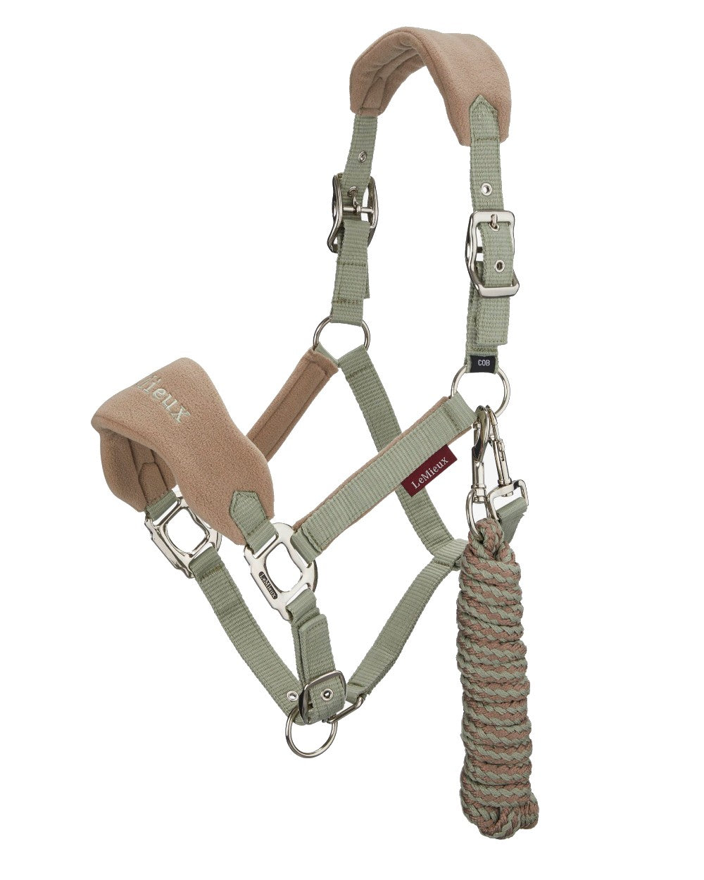 Fern coloured LeMieux Vogue Headcollar &amp; Leadrope on white background 