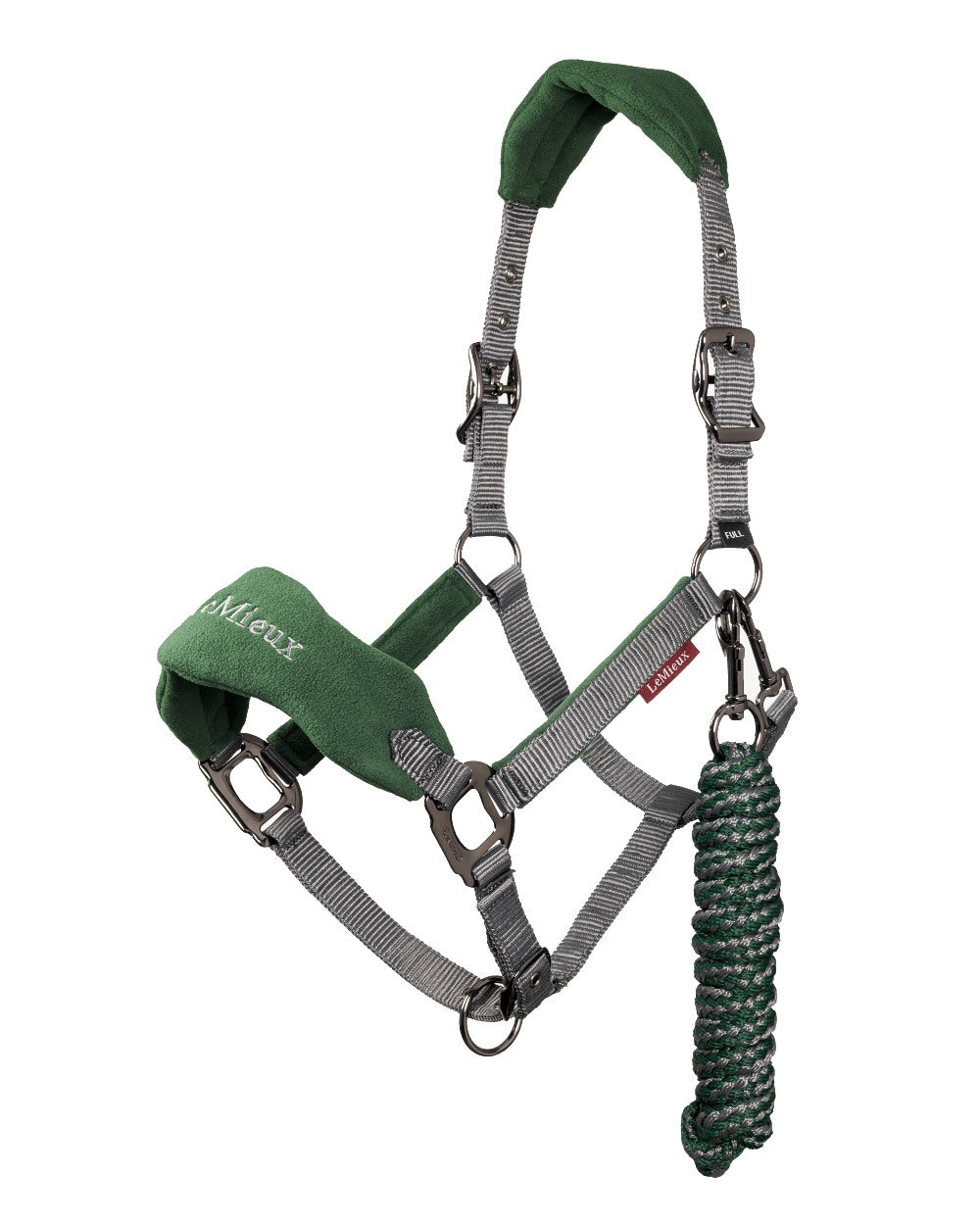 Hunter Green coloured LeMieux Vogue Headcollar &amp; Leadrope on white background 