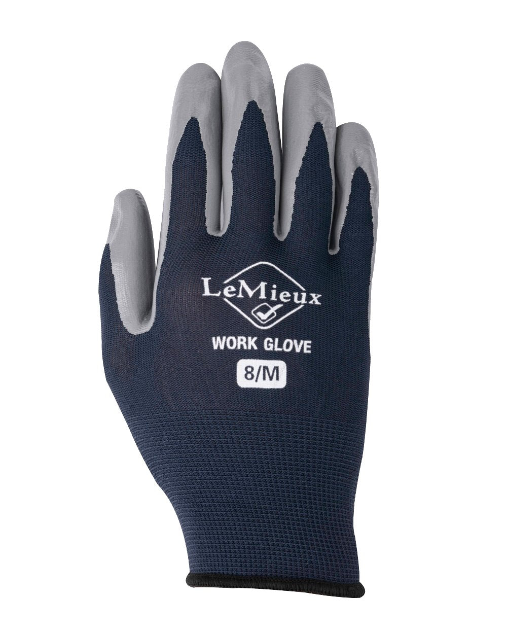 Navy coloured LeMieux Work Gloves on white background 