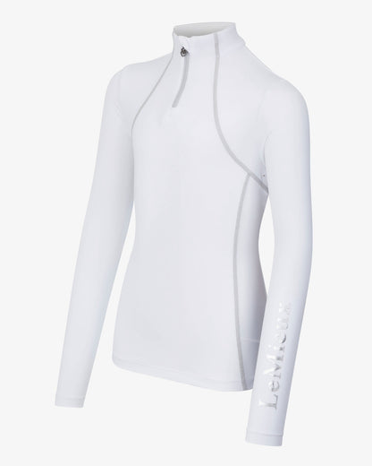 White coloured LeMieux Young Rider Base Layer on grey background 