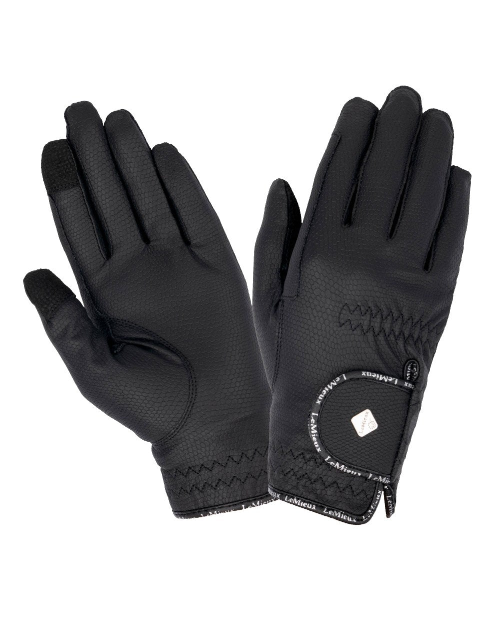Black coloured LeMieux Young Rider Classic Riding Gloves on white background 