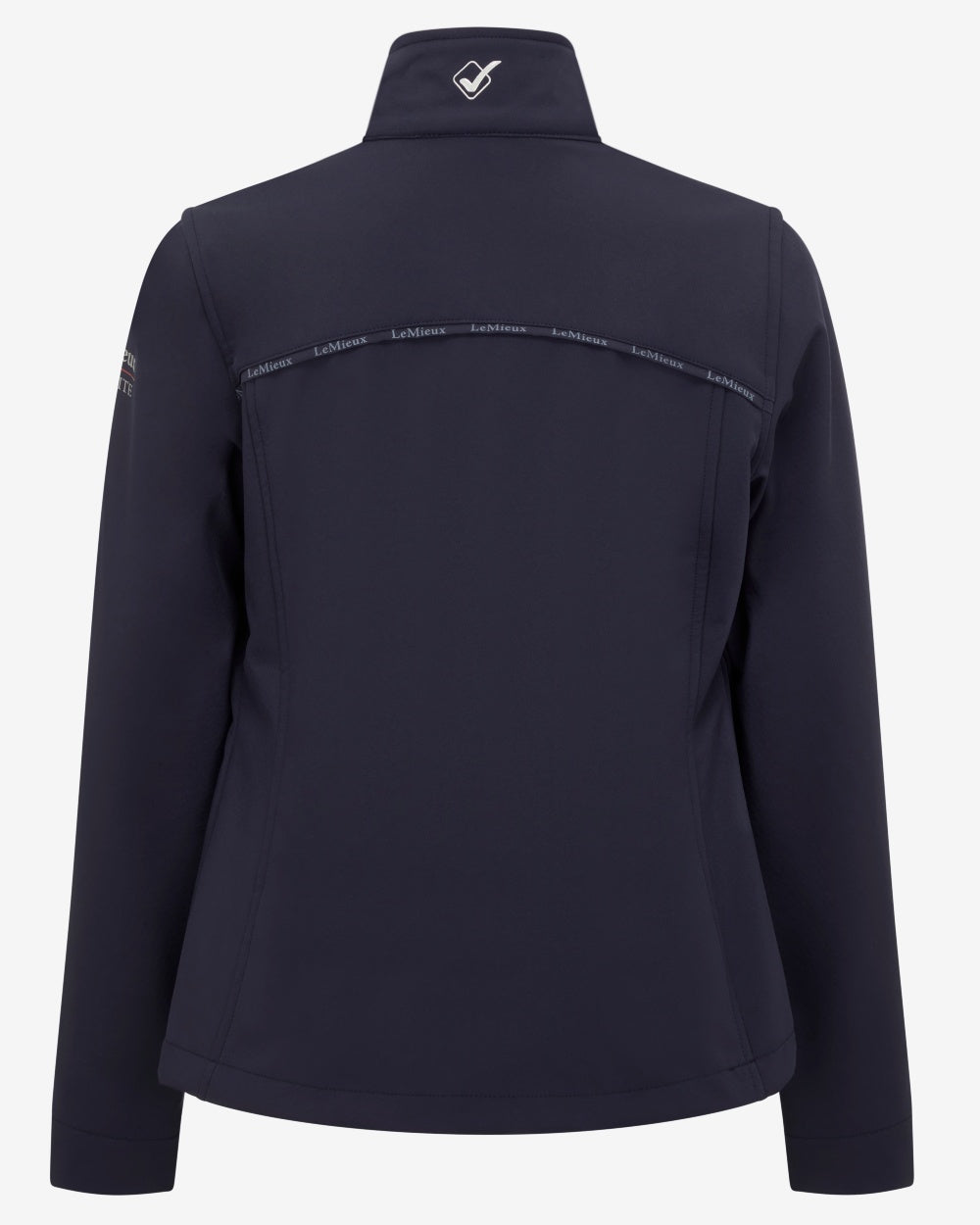 Navy coloured LeMieux Young Rider Elite Soft Shell Jacket on grey background 