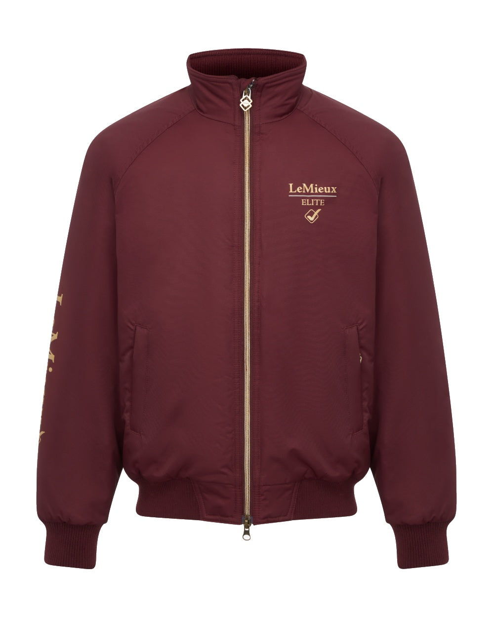 Burgundy coloured LeMieux Young Rider Elite Team Jacket on white background 