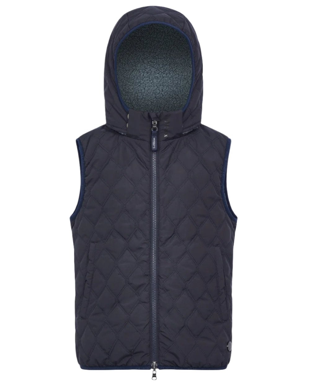 Navy Coloured LeMieux Young Rider Eloise Reversible Winter Gilet On A White Background 