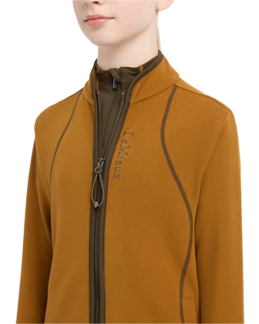 Ginger Coloured LeMieux Young Rider Felicity Fleece Zip Through Jacket On A White Background 