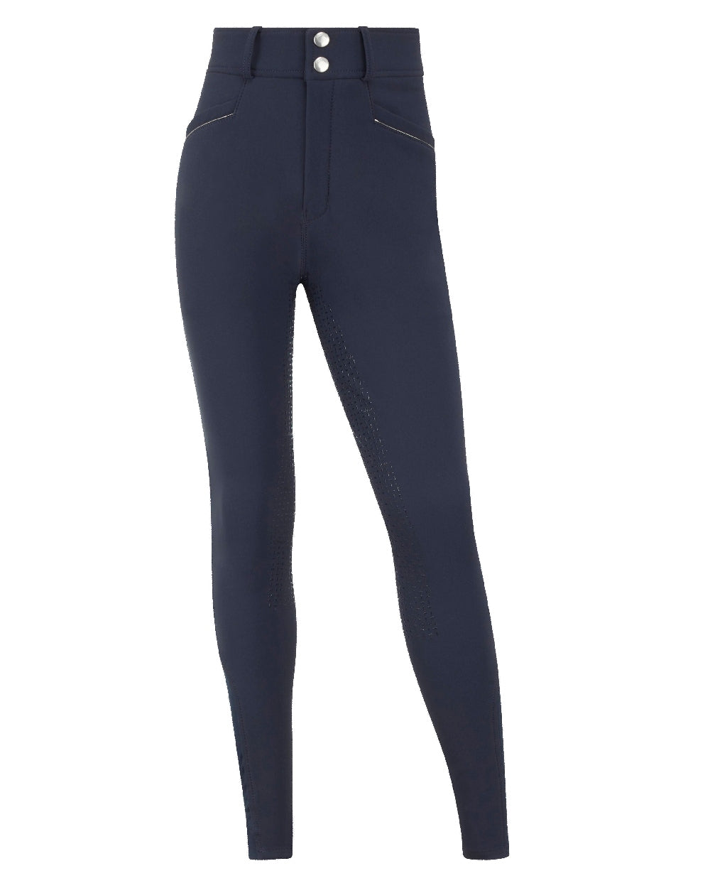 Navy coloured LeMieux Young Rider Freya Pro Breeches on white background 