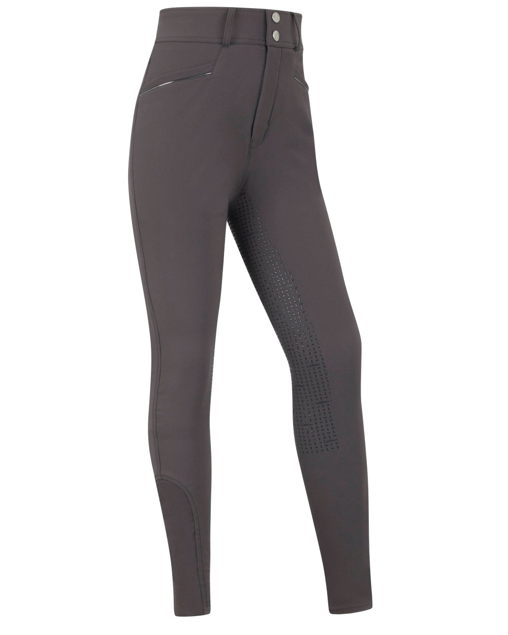 Grey coloured LeMieux Young Rider Freya Pro Breeches on white background 