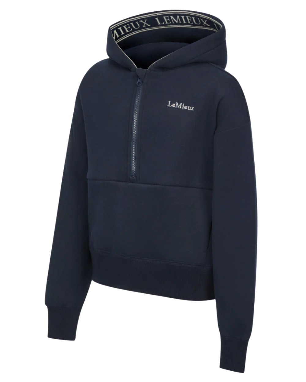 Navy Coloured LeMieux Young Rider Hettie Half Zip Hoodie On A White Background 