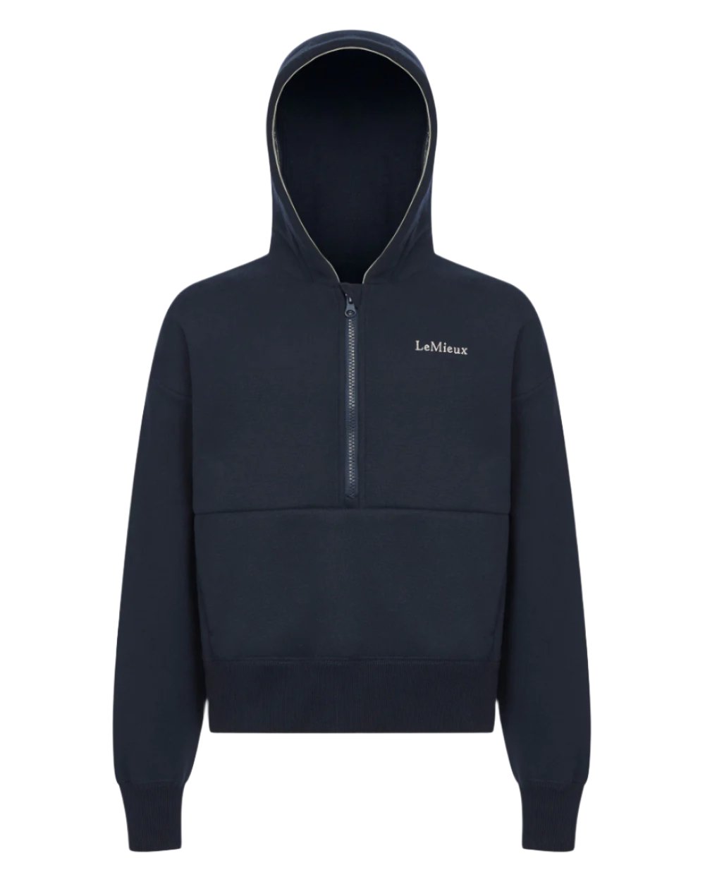 Navy Coloured LeMieux Young Rider Hettie Half Zip Hoodie On A White Background 