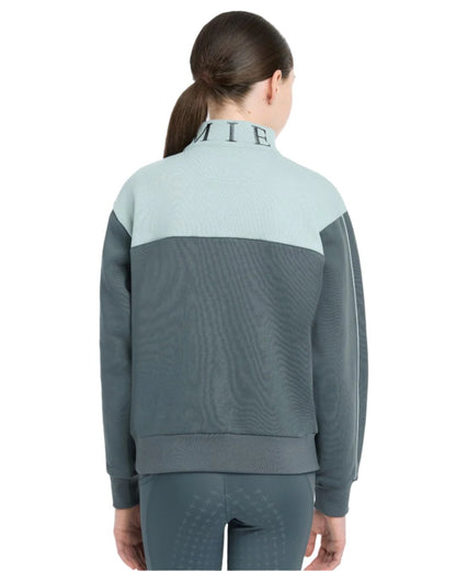 Petrol Glacier Coloured LeMieux Young Rider Kate Quarter Zip Sweater On A White Background 